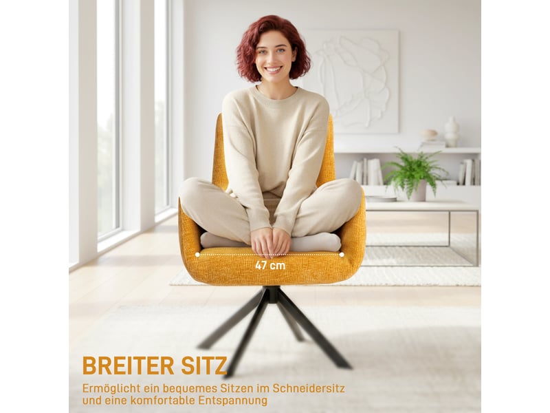  Fauteuil pivotant à 360° en tissu laine et lin jaune 60 x 61 x 88 cm  - Conforama D