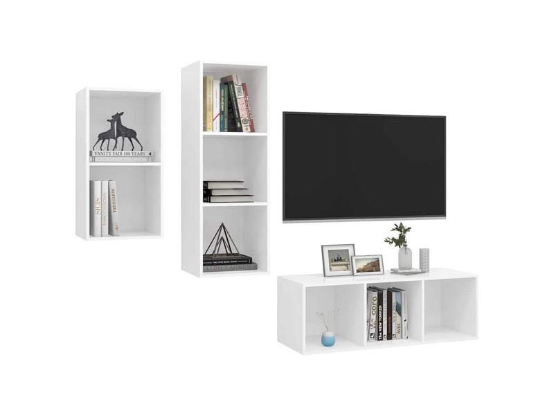  Ensemble de meuble tv - banc tv - meuble de rangement 3 pcs blanc bois d'ingénierie  - Conforama C
