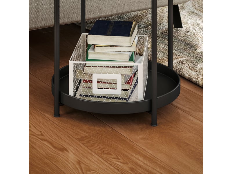  Table d'appoint ronde en acier, bout de canapé noir 2 niveaux, 44x44x56 cm  - Conforama B