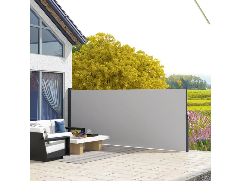  Store latéral brise-vue paravent rétractable dim. 4l x 1,80h m alu. Polyester anti-uv haute densité 180 gm² gris  - Conforama D