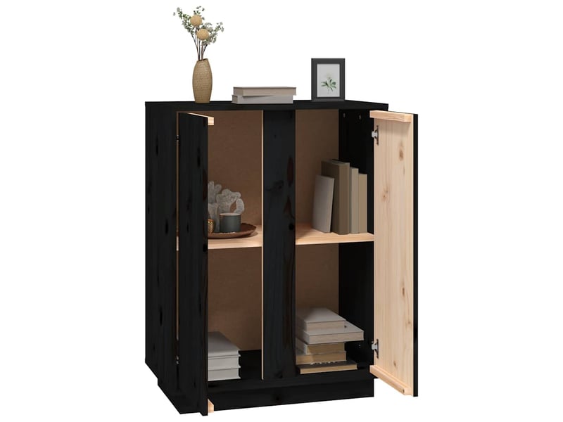  Buffet - bahut - meuble de rangement noir 60x35x80 cm bois massif de pin  - Conforama E