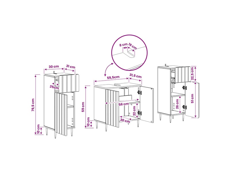Ensemble de meuble de salle de bain 3 pièces zwolle sonoma gris cf63555 - Conforama E
