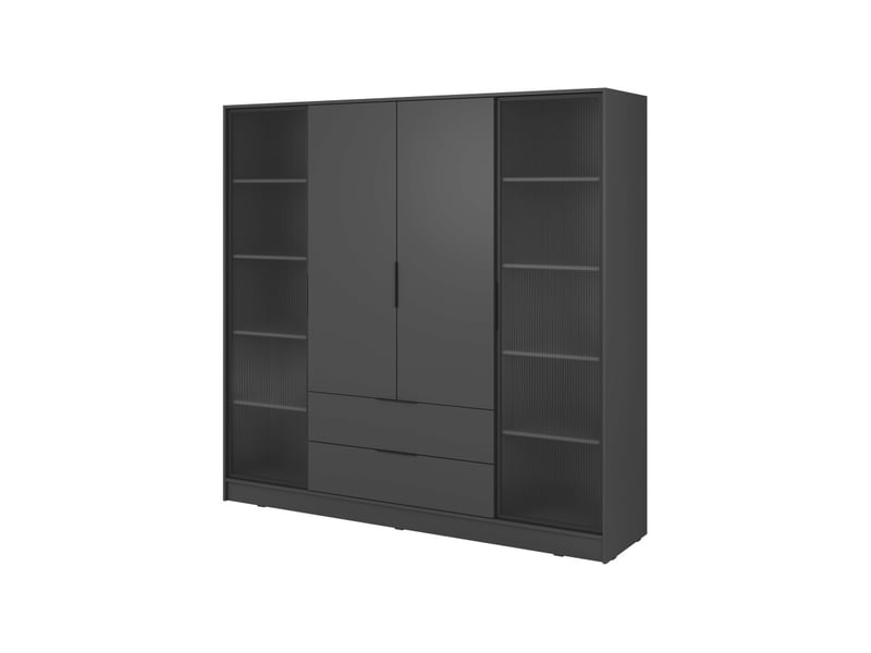  Armoire mirage 4 portes vitrées et 2 tiroirs avec penderie en bois et verre- gris MIRAGE - Conforama C