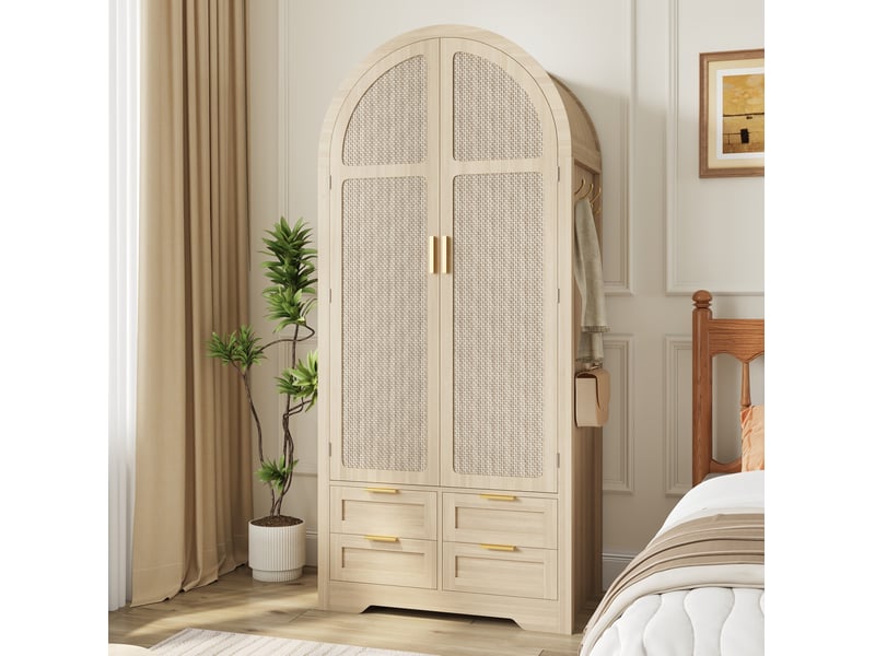  Armoire 80x50x180 cm à portes incurvées avec tiroirs en mdf coloris chêne  - Conforama D
