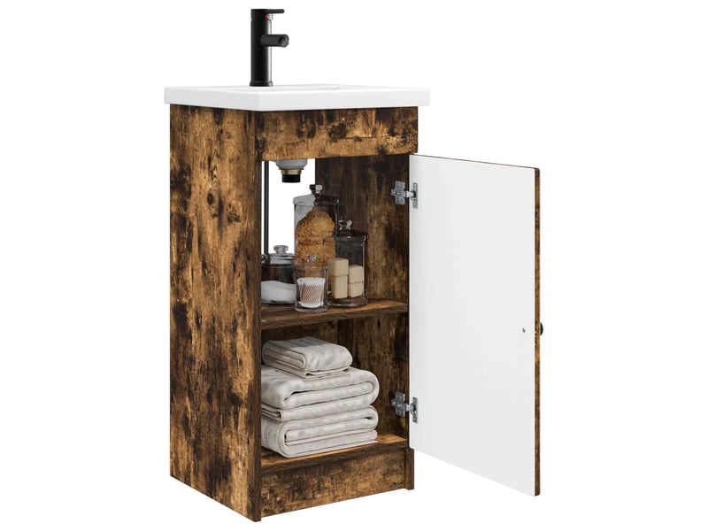  Meuble de salle de bain avec évier chêne fumé 42x40x84.5 cm shl4428  - Conforama C