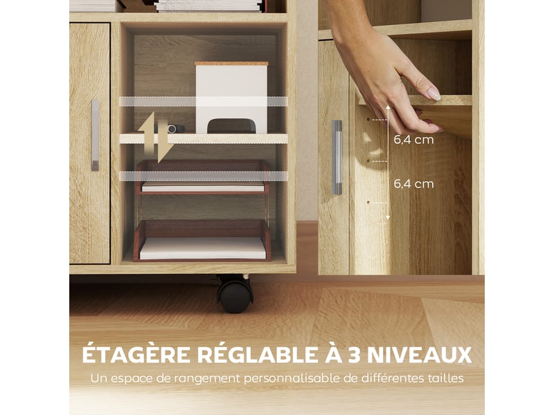  Support d'imprimante 1 porte 3 niches panneau de particules bois naturel 60x50x65 cm  - Conforama E