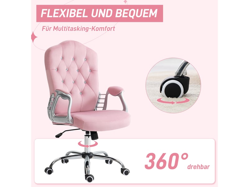  Chaise de bureau ergonomique,61x61x104-114 cm,avec bascule,polyester,rose  - Conforama D