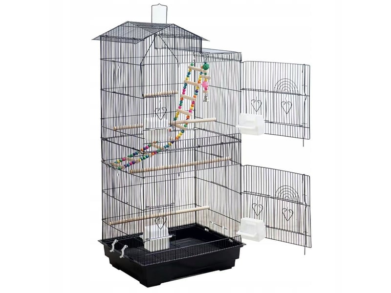  Grande cage-volière sur roulettes pour perroquets, canaris et oiseaux exotiques, en métal  - Conforama E