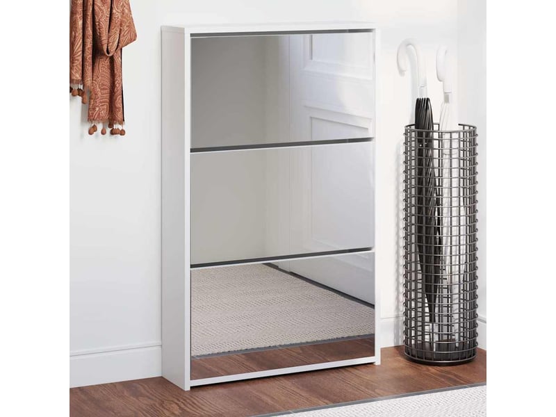  Armoire à chaussures avec miroir 3 couches blanc brillant 63x17x102,5 cm  - Conforama B