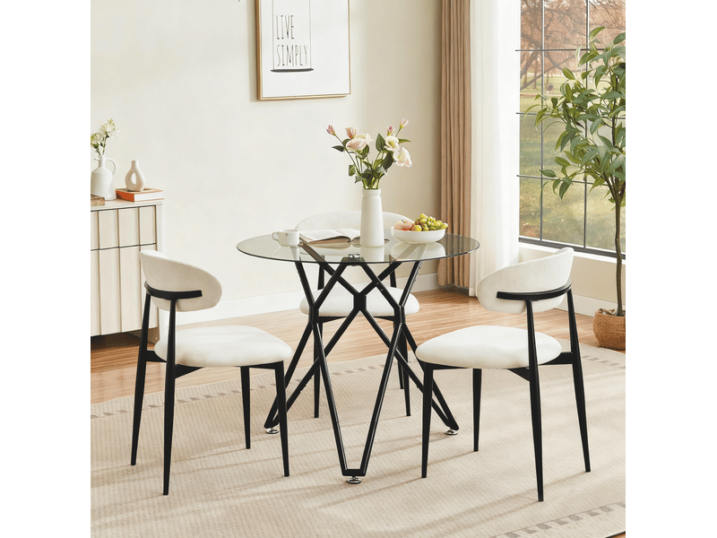  Table à manger ronde 90 cm en verre trempé avec pieds métal noirs, 1 à 4 personnes  - Conforama D