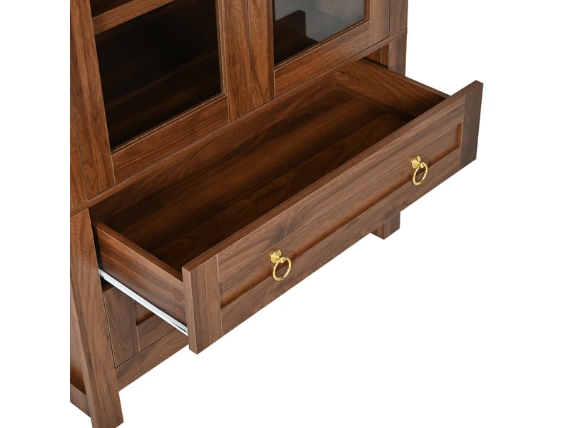  Vitrine haute,76x40x180 cm,led avec 2 portes en verre et 2 tiroirs,mdf,effet noyer  - Conforama E
