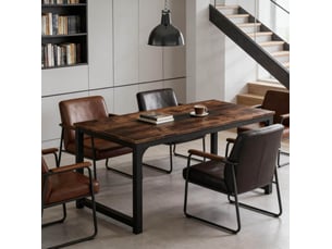 Table de salle à manger rectangulaire pour 6 à 8 personnes avec pieds réglables en métal et bois pour cuisine