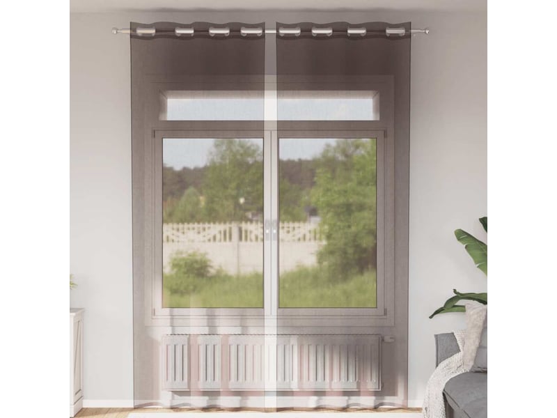 Lot de 2 rideaux en voile, voilages avec œillets marron 140x260 cm cf44378 - Conforama B