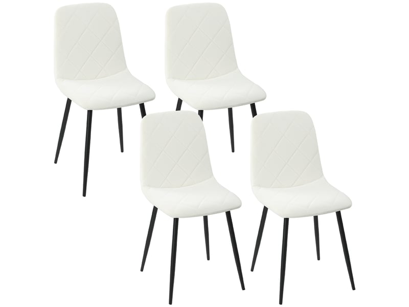  Lot de 4 chaises de salle à manger rembourrées avec dossier haut, pieds en acier et tissu effet velours, crème  - Conforama B