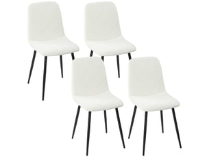 Lot de 4 chaises de salle à manger rembourrées avec dossier haut, pieds en acier et tissu effet velours, crème