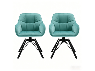 Lot de 2 chaises de salle à manger pivotantes à 360° avec accoudoirs et dossier rembourré en velours turquoise