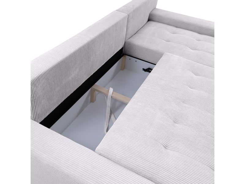  Canapé d'angle convertible velutti l velours côtelé poso gris clair, méridienne droite avec coffre  - Conforama D