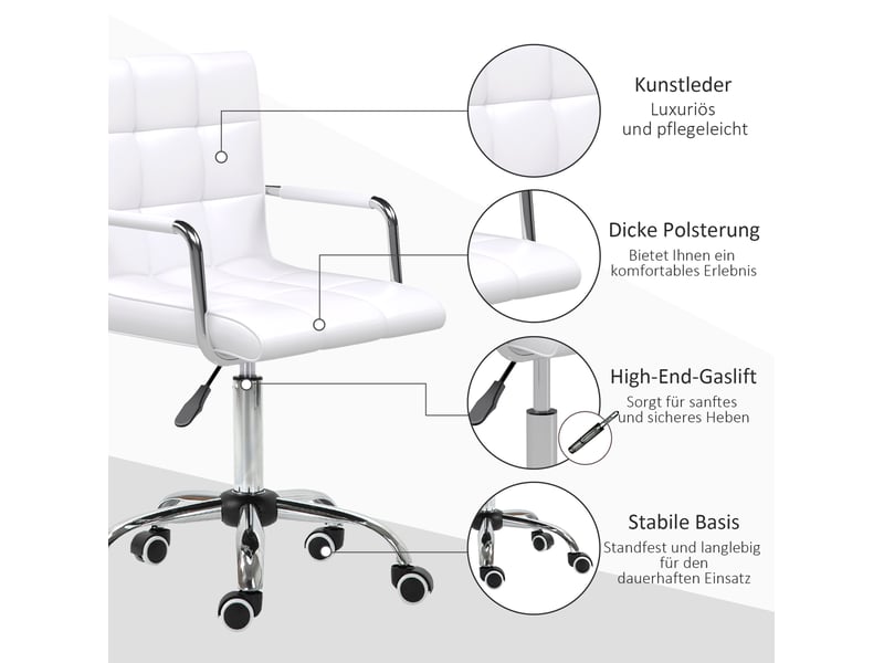  Fauteuil de bureau ergonomique réglable en hauteur blanc, avec accoudoirs et roulettes, pour le télétravail  - Conforama E
