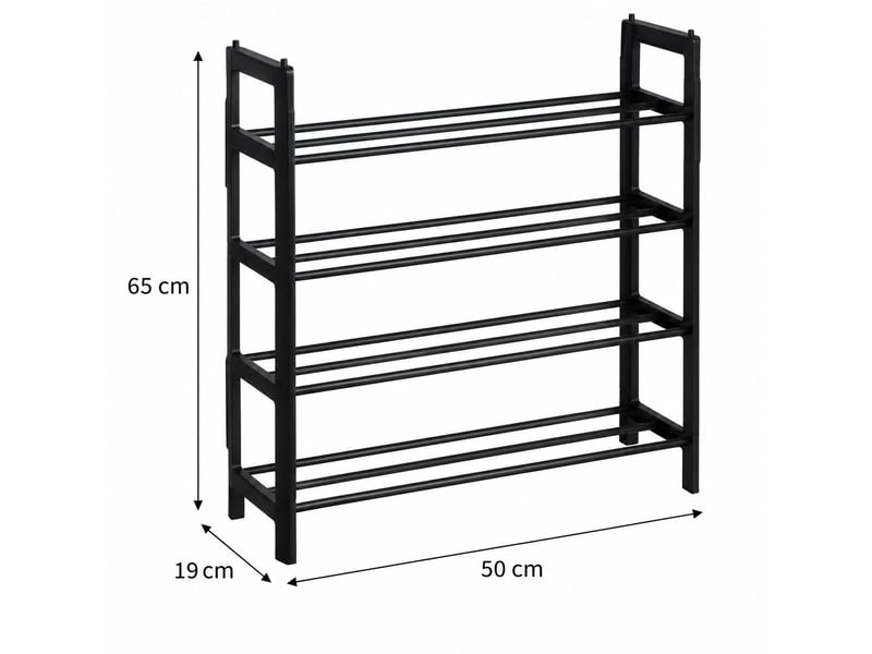 Étagère à chaussures empilable 4 niveaux en métal & plastique noir, capacité 8 paires - longueur 50 x profondeur 19 x hauteur 65 cm - Conforama C