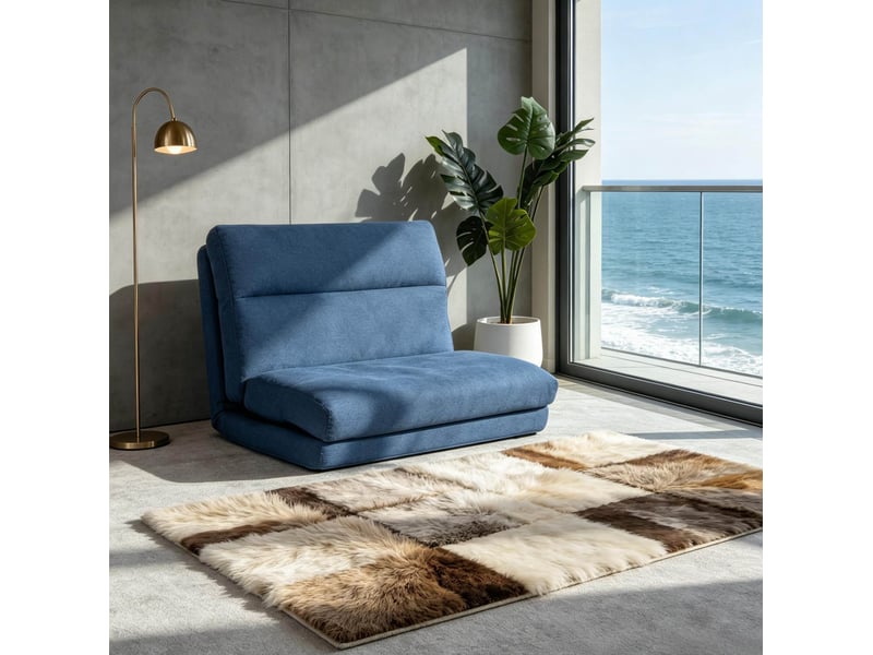 Fauteuil de sol 70l x 72p x 56h cm en polyester convertible et inclinable bleu foncé chicfurn - Conforama C