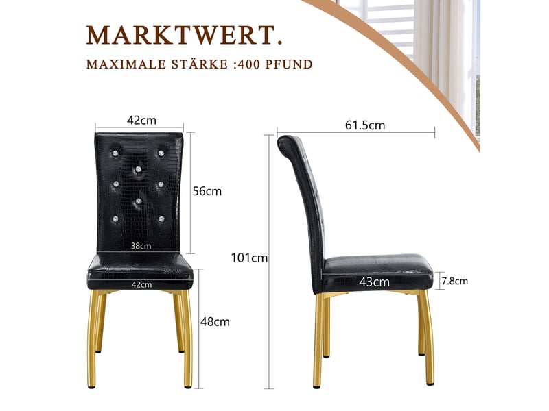 Lot de 4 chaises de salle à manger,61,5x42x101 cm,pvc et métal,noir et doré - Conforama C