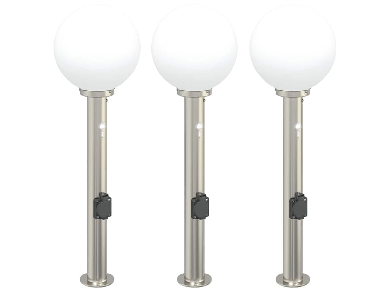 Lot de 3 borne lumineuse avec détecteur et prise 80 cm acier inoxydable ip44 shl44487 - Conforama A