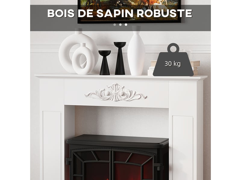  Manteau de cheminée encadrement cadre décoratif pour cheminée électrique bois blanc 101 x 19 x 100 cm  - Conforama E