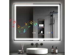 Miroir salle de bain led bluetooth 80 x 100 cm interrupteur tactile lumière réglable 3 couleurs anti-buée mémoire argent
