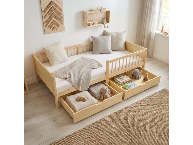  Lit enfant 90x200 cm naturel 3230 - Conforama D
