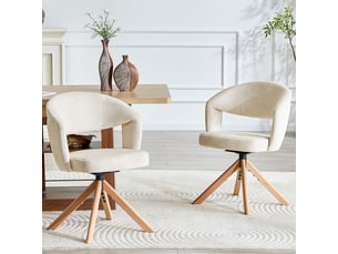 Lot de chaises 2 pièces pivotantes style rétro luxe tissu texturé crème blanc pieds en bois massif rotation silencieuse 360° dossier galbé