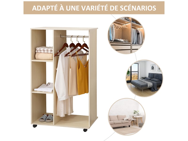 Armoire penderie armoire de rangement mobile panneaux de particules coloris chêne clair  - Conforama E