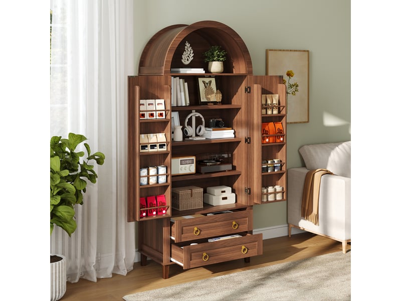  Buffet haut arche 76 cm décor noyer, 2 portes, 2 tiroirs et led Fay Lum - Conforama D