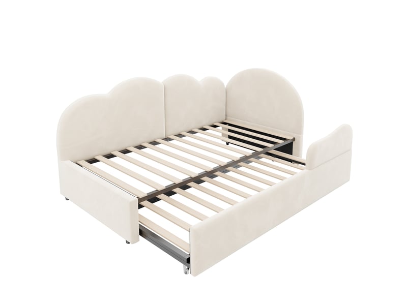  Canapé-lit (90 × 200 + 90 × 190), à déplier, tête de lit en forme de nuage, velours, beige  - Conforama E