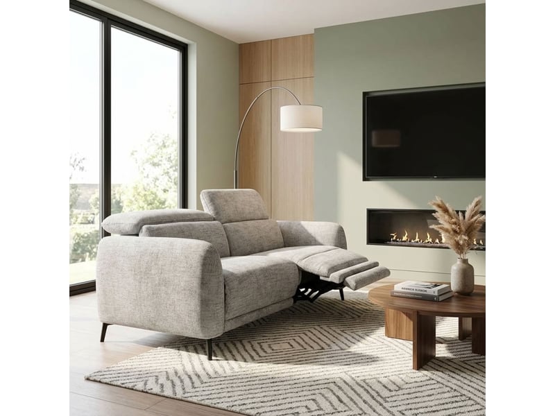 Canapé relax motorisé 3 pl en tissu chiné gris taupe – june - Conforama B
