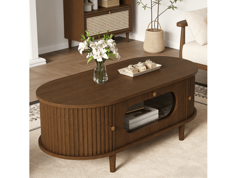  Table basse avec 1 tiroir et 2 portes coulissantes, rangement, pour salon, en mdf, couleur noyer 100 × 50 × 36 cm  - Conforama D