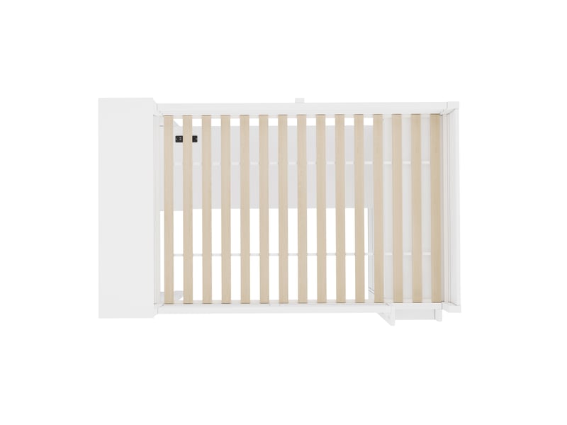 Lit mezzanine enfant 90x200 cm avec bureau et armoire, lit surélevé avec rangements, port usb et éclairage led, gain de place, blanc Seren Glow - Conforama E
