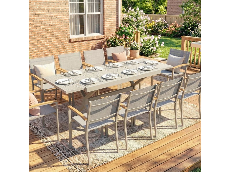  Table de jardin extensible pour 8 à 10 personnes, en aluminium et acier, 154214 x 85 x 73 cm, grise  - Conforama C