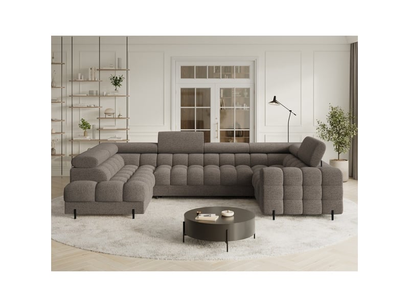  Canapé panoramique convertible factory 3 places marron – angle gauche avec coffre  - Conforama E