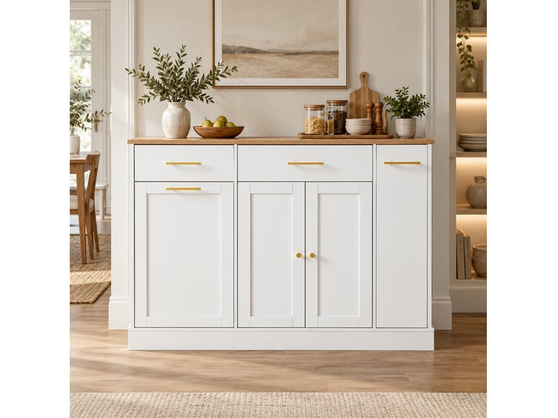  Îlot de cuisine 120x70x91,5 cm plateau rabattable panneau de particules blanc et naturel  - Conforama B
