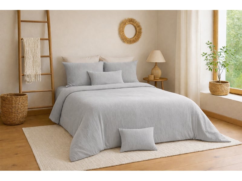 Parure de lit uni gaze de coton - gris - 240x220 gris PAR_GAZCOT_GRI220