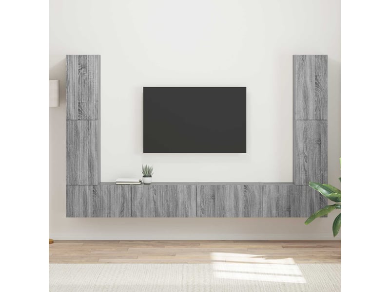  Ensemble meuble tv - banc tv - meuble de rangement 8 pcs gris sonoma bois d'ingénierie  - Conforama B