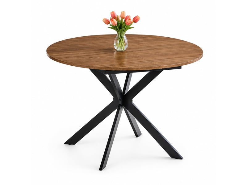  Table de salle à manger extensible 4 à 6 personnes en mdf et métal 137×137×76 cm noyer et noir  - Conforama A