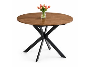 Table de salle à manger extensible 4 à 6 personnes en mdf et métal 137×137×76 cm noyer et noir