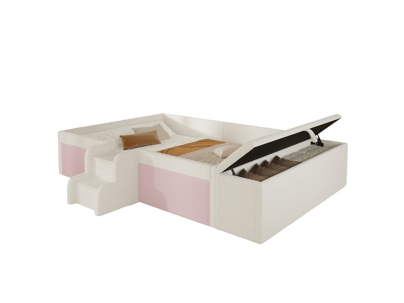  Lit banquette rembourré 140x190 cm en velours avec marches et rangement - blanc Morn Vibe - Conforama A