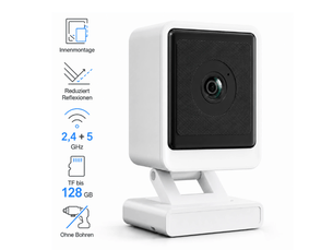 Caméra de surveillance intérieure pour fenêtre 3mp wifi double bande 2,45 ghz – caméra connectée anti-reflet sans perçage avec détection de mouvement et vision à travers vitre