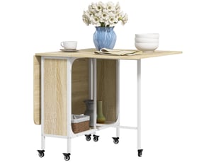 Table de salle à manger pliante pour 6 personnes maximum avec étagère, en bois et métal, 130 x 80 x 74 cm, coloris blanc et bois.