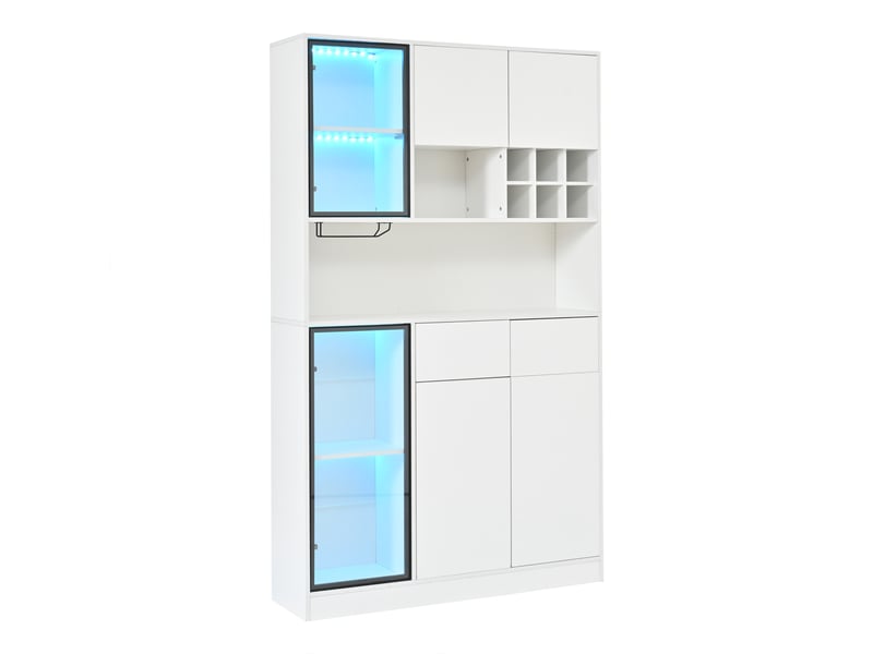  Vitrine haute 120x33x200 cm - 6 portes et 2 tiroirs - led usb - niche ouverte - verre trempé blanc  - Conforama A