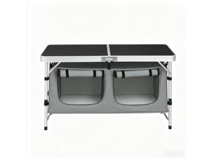 Table de jardin pliante 120x47 cm à hauteur réglable avec sac de rangement suspendu en métal et mdf noire et grise