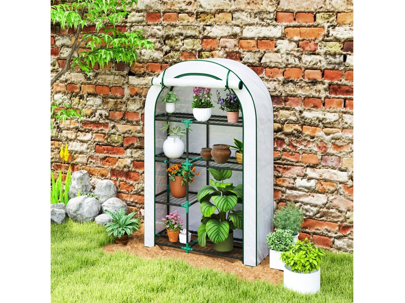  Serre de jardin 100x45x160 cm porte enroulable acier blanc  - Conforama C