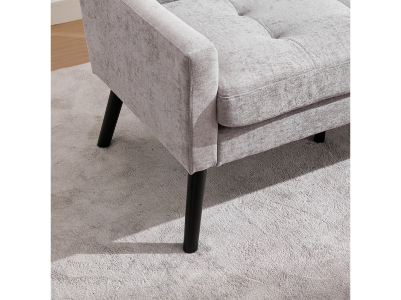  Canapé droit 2 places 119x75x88 cm, coussin haute densité, pieds en bois, pour salon, chambre, bureau, tissu gris clair  - Conforama E